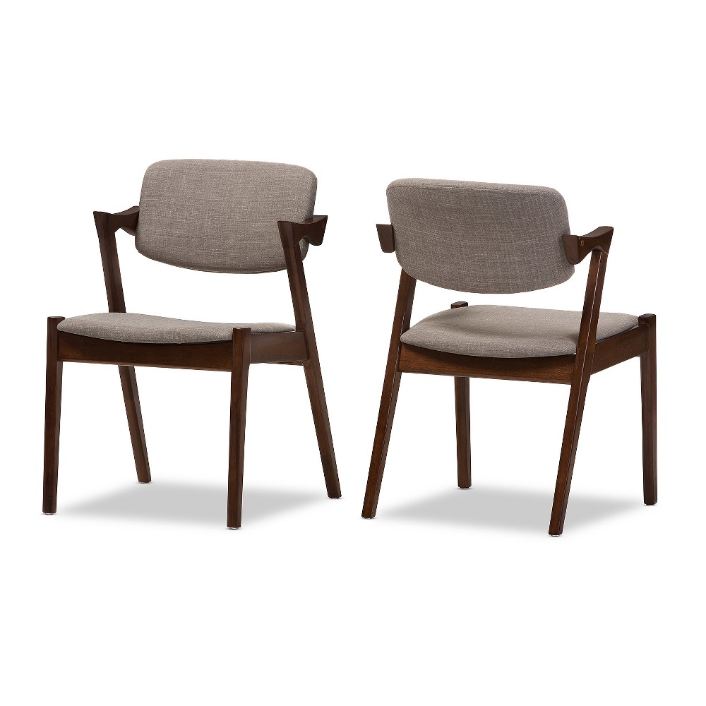 Photos - Chair Set of 2 Elegant Mid - Century Wood and Fabric Upholstered Dining Armchair