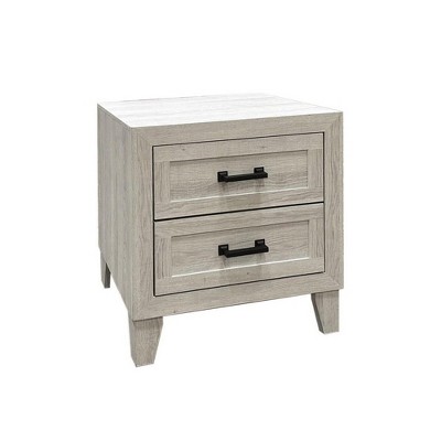 Royal Hampton Nightstand, 2 Drawers w Metal Handles, White Wash Wood, 24 Inch