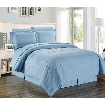 8-Piece Microfiber Reversible Wrinkle-Free Soft Comforter Set King Size Blue Color