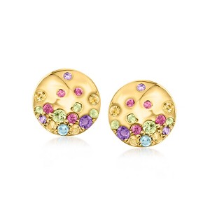 Ross-Simons 0.46 ct. t.w. Multi-Gemstone Disc Earrings in 18kt Gold Over Sterling - 1 of 3