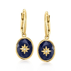 Ross-Simons 9.50 ct. t.w. Sapphire Star Drop Earrings With Diamonds in 18kt Gold Over Sterling - 1 of 3