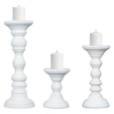 Matte White Mango Wood Pillar Candle Holders Set