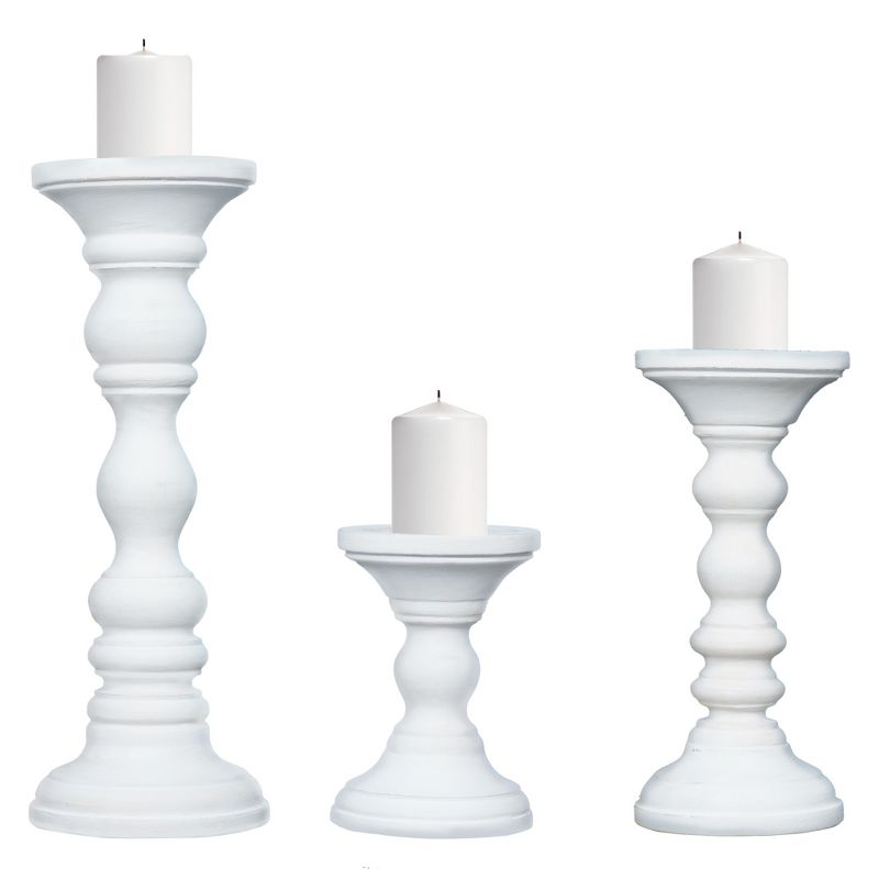 Mela Artisans Matte White Farmhouse Candle Holders for Pillar Candles (Set of 3), 2 of 5
