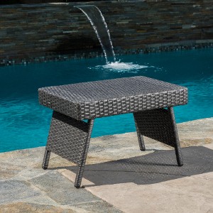Lyngins Faux Rattan Outdoor End Table, 24" Wide Wicker Accent Table for Patio or Garden Use, Patio End Table, Outdoor Side Table - 1 of 4