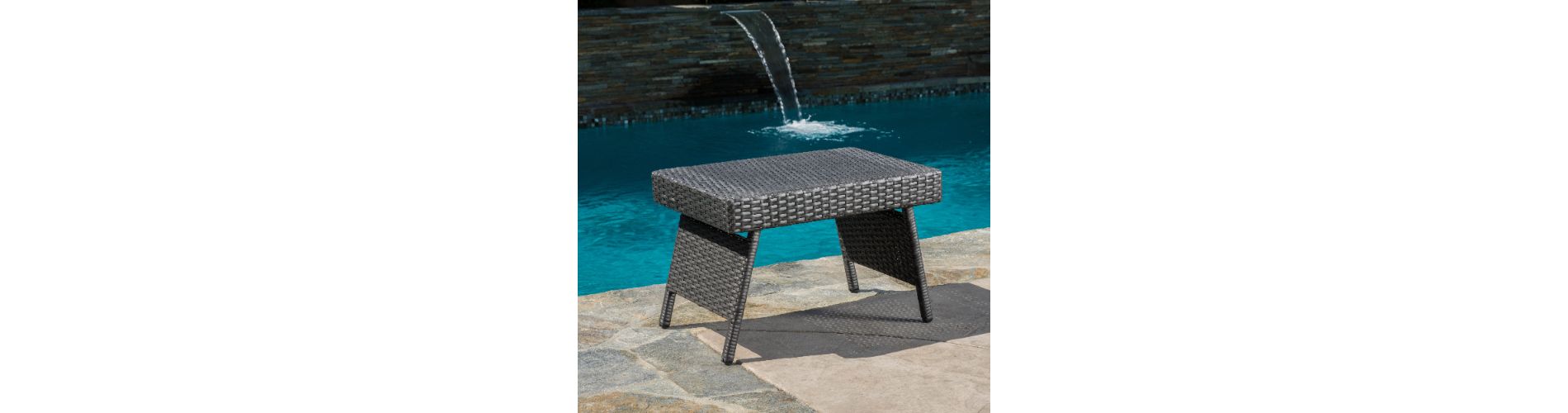 Lyngins Faux Rattan Outdoor End Table, 24" Wide Wicker Accent Table for Patio, Garden Use, Gray Patio End Table, Outdoor Side Table
