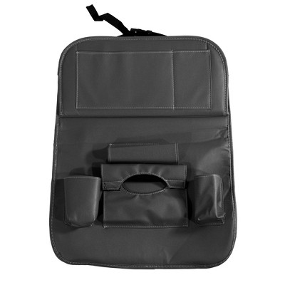 Unique Bargains Car Back Seat Organizer Backseat Kick Mat Protector with Foldable Dining Table Tray Tissue Box Storage Bag PU Leather