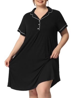 Agnes Orinda Women's Plus Size Short Sleeve Button Down Nightgown