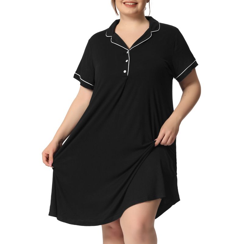 Agnes Orinda Women's Plus Size Short Sleeve Button Down Nightgown, 1 of 6
