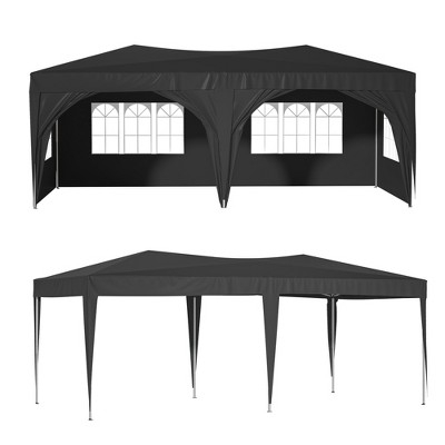 10''x20'' Pop Up Canopy Tent With 6 Sidewalls, Waterproof Commercial Tent With 3 Adjustable Heights, Carry Bag, 6 Sand Bags, 6 Ropes, 12 Stakes