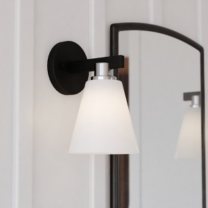 VAXCEL Vermont Matte Black and Nickel Bathroom Vanity Light Fixture White Glass - 1 of 4