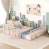 Queen-Size Metal Bed Frame with Enclosing Fence and Door Design - 3 of 4