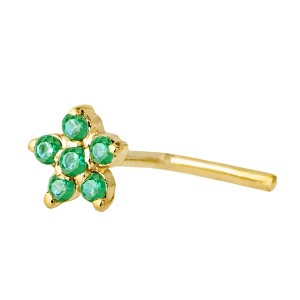 Jewelry Avalanche 22G Solid 14K Gold Emerald Flower L-shape Nose Stud - 1 of 4