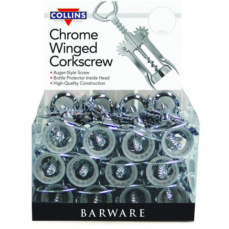 Collins Chrome Auger Winged Corkscrew, Silver Finish, 2 of 3