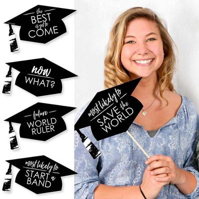 Big Dot of Happiness Hilarious Black and White Grad - Best is Yet to Come - Black and White Graduation Party Photo Booth Props Kit - 20 Count