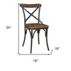 HomeRoots Set of Two Brown And Black Metal And Wood Cross Back Dining Side Chairs - 3 of 4