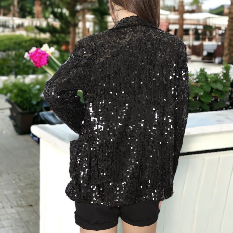Anna-Kaci Women's Glitter Long Sleeve Open Front Sparkle Party Blazer Jacket, 3 of 7