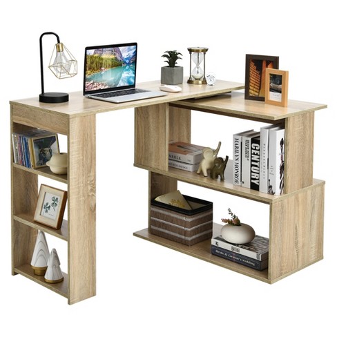 Costway L Shaped Rotating Corner, Corner Office Desk With Bookcase