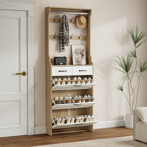 Shoe Storage Cabinet for Entryway, Slim Shoe Cabinet with 3 Flip Doors, 2 Drawers and Hanger, Freestanding Shoe Rack Organizer for Home - 1 of 4