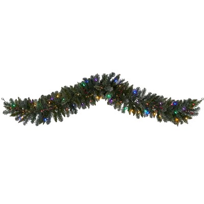 Nearly Natural 6-ft Flocked Artificial Christmas Garland with 50 Multicolored LED Lights and Berries