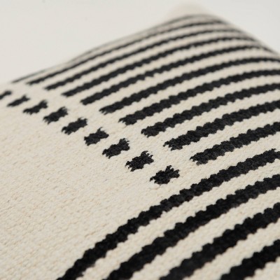 14"x20" Black and Natural Cotton Chenille Striped Lumbar Pillow