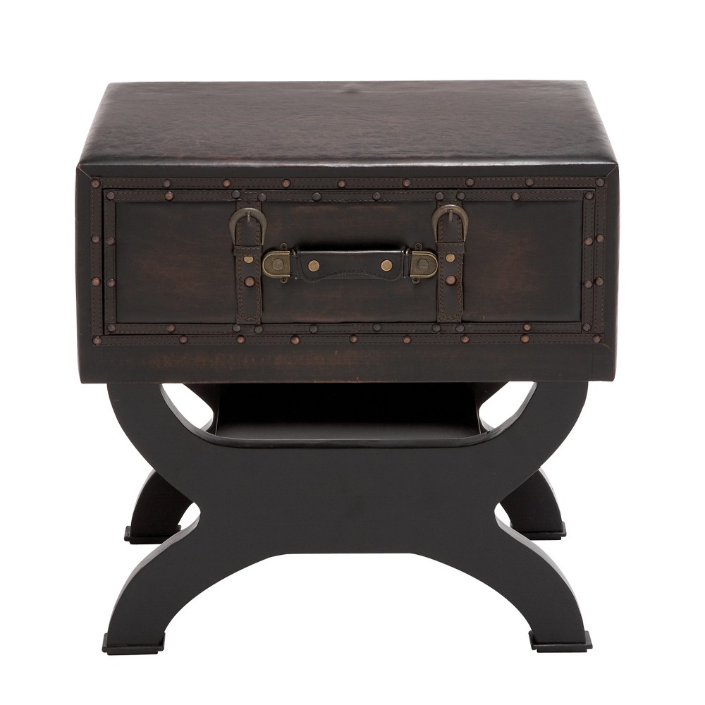 Photos - Coffee Table Faux Leather Trunk End Table Brown - Olivia & May