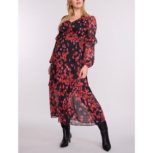 Women's V-Neck Long Sleeve Tiered Maxi Dress | Motherhood Maternity - 1 of 4