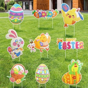 JOYIN 8/9 Pcs Easter Yard Signs Decorations Outdoor, Happy Yard Stake Signs Easter Lawn Decor for Easter Hunt Game, Party Supplies Decor, Props - 1 of 4