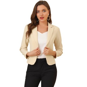 INSPIRE CHIC Women's Open Front Office Long Sleeve Lightweight Printed Floral Crop Suit Blazer - 1 of 4