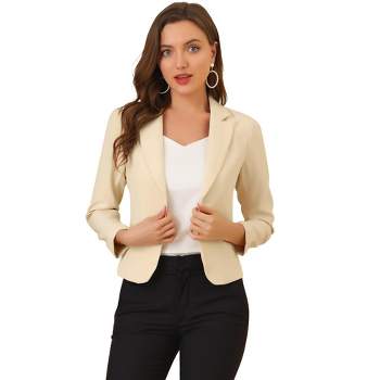 Allegra K Women's Open Front Office Work Crop Long Sleeve Suit Blazer  Beige-solid Medium : Target