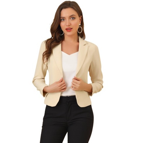 Allegra K Women's Open Front Office Work Long Sleeve Suit Blazer  Beige-solid X-small : Target