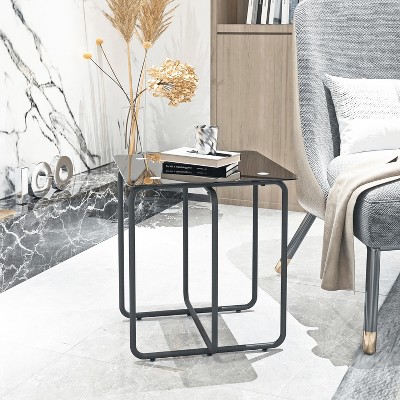 Tempered Glass Coffee Table End Table Cocktail Table Sofa Table Side Table Accent Table Center Table, Black/Transparent-ModernLuxe