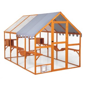 Sevobal Pet Carriers, Outdoor Cat Enclosure with Waterproof Roof and Resting Box, Large Exercise Place for 3-5 Cats, Orange, 68.31"*108.26"*59.84" - 1 of 4