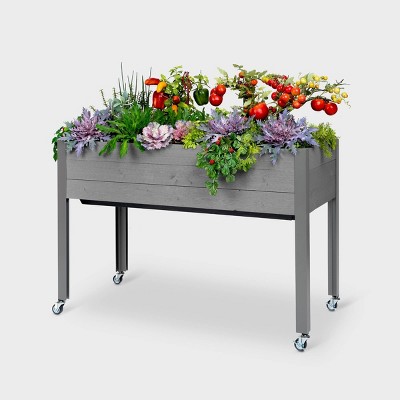 47" Gray Self-Watering Elevated Cedar Planter with Casters