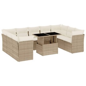 vidaXL 10 Piece Patio Sofa Set with Cushions Beige and Cream Poly Rattan - Without Storage - 1 of 4