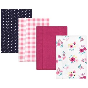 Hudson Baby Infant Girl Cotton Flannel Burp Cloths, Butterfly Floral 4-Pack, One Size - 1 of 4