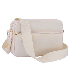 crossbody bag for travel white INSPIRE CHIC Crossbody Bags for Women Travel Purse Puffy Shoulder Handbag with Adjustable Strap Beige 9.4*2.4*6.1 inches