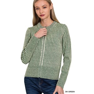 I am a Fashion Junky Zenana Ribbed Two Tone Zip Up Sweater Cardigan - 1 of 3