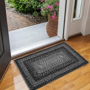 Washable Living Room Rugs Modern Braided Print Area Rug Border Design Accent Rugs for Bedroom Non-Slip Low Pile Area Rug - 1 of 4