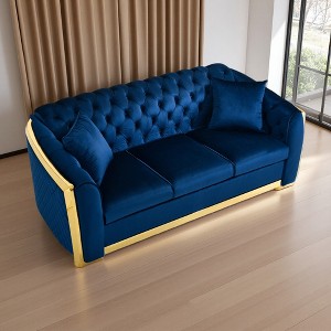 84" Velvet Luxury Tufted 3-Seater Sofa with Gold Accents - 1 of 4