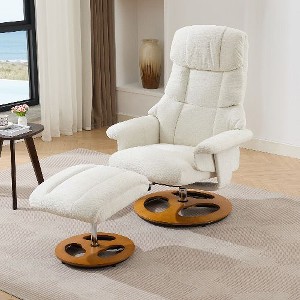 Kumasinova Modern 360° Swivel Recliner Chair with Ottoman, Chenille Wingback Accent Chair Lounge Chair, Massage & Heating Functions, 140° Recline - 1 of 4