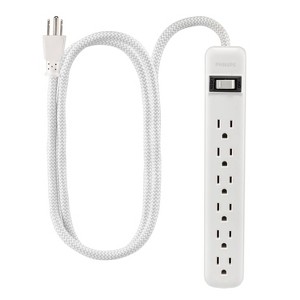 Philips 6' 6 Outlet Power Strip Braided Cord Gray/White - 1 of 4