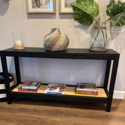 Console Table With Woven Rattan Shelf Black - Threshold™ Designed With ...