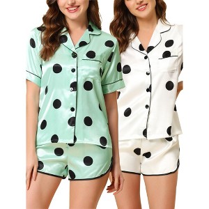 cheibear Women's 2 Packs Satin Nightwear with Shorts Lounge Polka Dots Pajama Set - 1 of 3