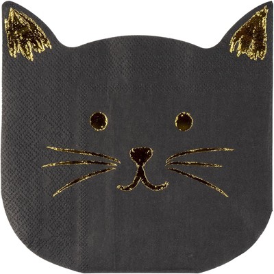 Blue Panda 50-Pack Disposable Paper Napkins Cat Die-Cut Shaped 6.5" Black Party Supplies