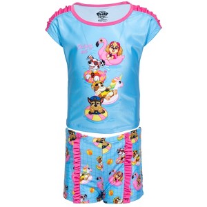 Paw Patrol Rubble Marshall Chase Girls Rash Guard and Swim Shorts Little Kid - 1 of 4