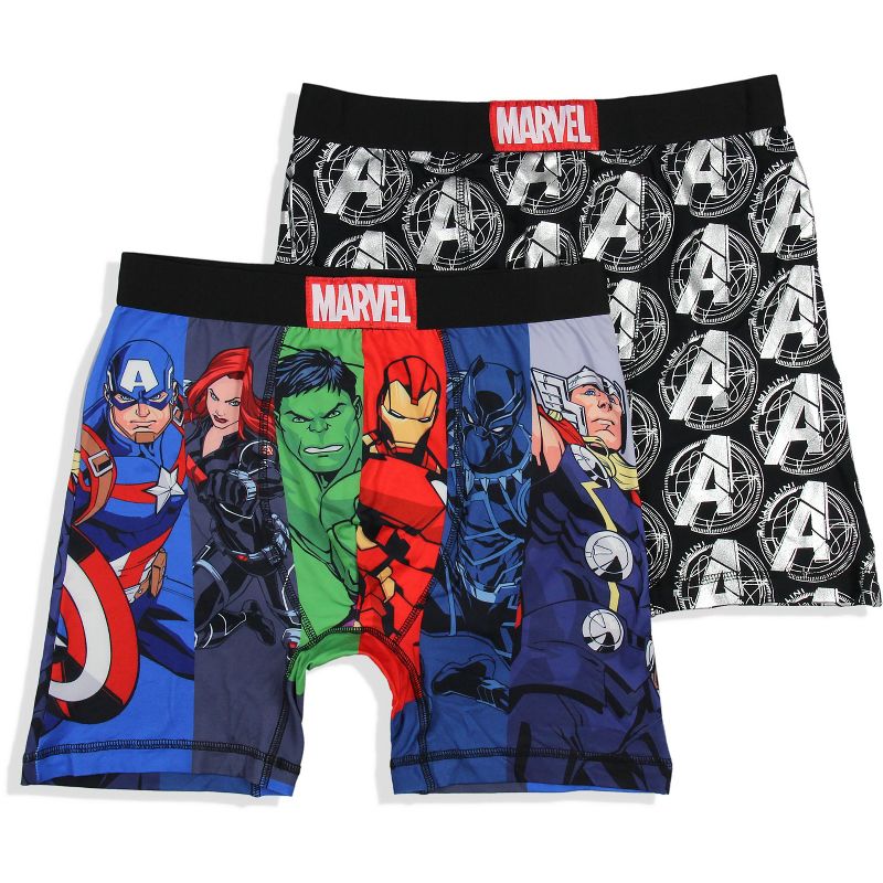 Marvel Mens' 2 Pack The Avengers Comic Boxers Underwear Boxer Briefs Black, 1 of 5