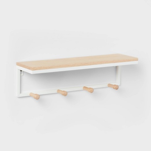 White Brenna Storage Shelf with Hooks