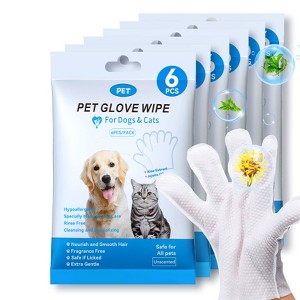 Pet Cleaning Wipes Gloves - 12 PC Rinse-Free Grooming Wipes for Dogs & Cats - Bathing, Deodorizing, Paws & Fur Care - 1 of 4