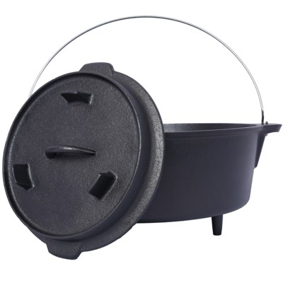 VisioGear Dutch Ovens, Grill Cookware With Skillet Lid for Camping Fireplace Cooking Baking Campfire, Leg Base, Black, 15.4"*15.4"*9.7"