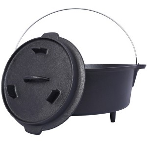 VisioGear Outdoor Camping Deep Pot, 4.5 Quart Grill Cookware With Skillet Lid for Camping, Leg Base, Black, 11"*11"*8.2" - 1 of 4